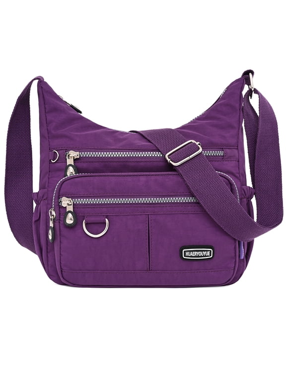 Large capacity Women's Waterproof Nylon Crossboby Shoulder Bag Casual Messenger Bag Travel bag Handbag Backpack with Zipper Pockets (Purple)