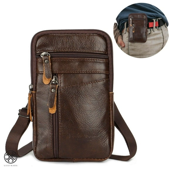 Luxtrada Leather Cell Phone Purse Leather Crossbody Pouch Belt Bag for Men with Belt Clip/Loop, Cell Phone Holster Case, Shoulder Bag, Phone Purse