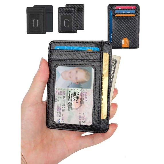 Luxtrada Leather Minimalist Wallet for Men & Women RFID Front Pocket Leather Card Holder Wallets (Black)