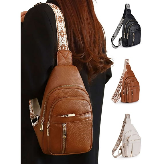 Luxtrada Leather Sling Bag for Women,Travel Small Sling Bag Fanny Pack Crossbody Bags for Women (Khaki)
