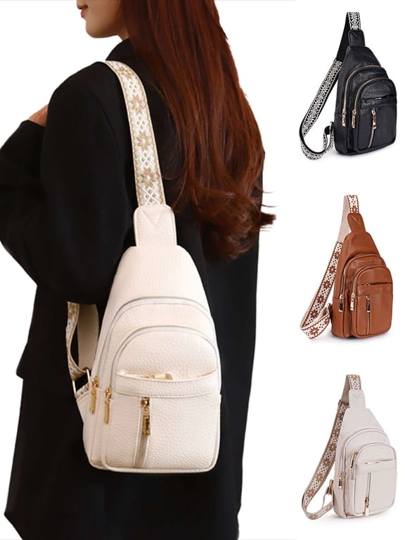 Leather Sling Bag for Women,Travel Small Sling Bag Fanny Pack Crossbody Bags for Women (White)