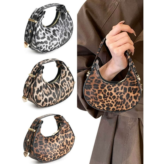 Luxtrada Leopard Print Bag PU Leather Bow Shoulder Small Cheetah Purse Clutch HandBag For Women (Khaki)