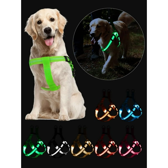Luxtrada Light Up Dog Harness No Pull LED Dog Harness with Handle Rechargeable Lighted Dog Vest Harness for Small/Medium/Large Dogs (Orange,M)