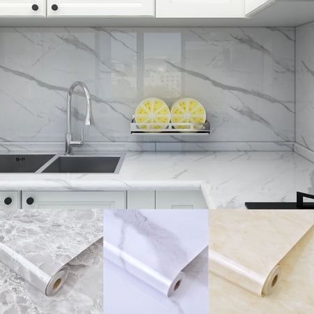 Luxtrada Marble Wallpaper Granite Gray&White Paper Roll 23.6" x 118" Kitchen Countertop Cabinet Furniture is Renovated Self Adhesive Removable Wallpaper (Yellow)