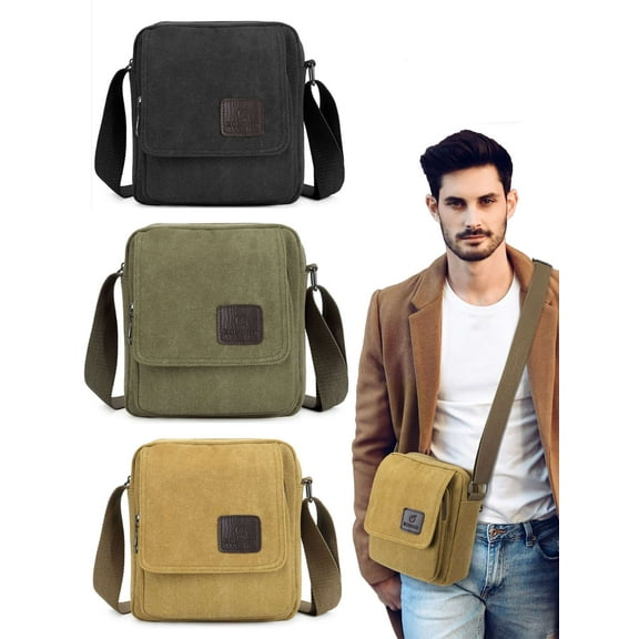 Luxtrada Men Vintage Canvas Crossbody Bag Portable School Satchel Messenger Shoulder Bags (Green)