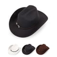 thumbnail image 1 of Luxtrada Men Women Fedora Western Cowboy Hat Casual Leather Belt Cowgirl Cap (Black), 1 of 8