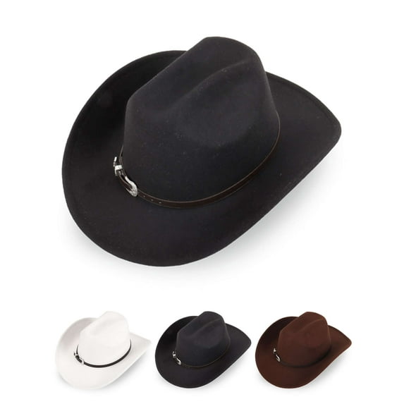 Luxtrada Men Women Fedora Western Cowboy Hat Casual Leather Belt Cowgirl Cap (Black)