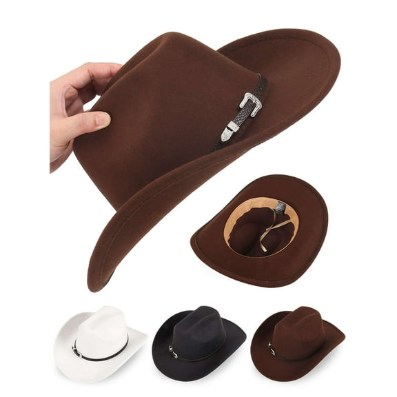 Luxtrada Men Women Fedora Western Cowboy Hat Casual Leather Belt Cowgirl Cap (Coffee)