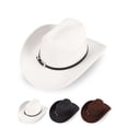 thumbnail image 1 of Luxtrada Men Women Fedora Western Cowboy Hat Casual Leather Belt Cowgirl Cap (White), 1 of 8