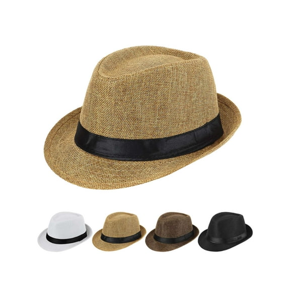 Luxtrada Men Women Straw Jazz Fedora Hat Trilby Cuban Sun Cap Panama Short Brim Summer (Khaki)