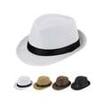 thumbnail image 1 of Luxtrada Men Women Straw Jazz Fedora Hat Trilby Cuban Sun Cap Panama Short Brim Summer (White), 1 of 6