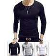 thumbnail image 1 of Luxtrada Men's Crewneck Tees with Long Sleeves (Black,XL), 1 of 7