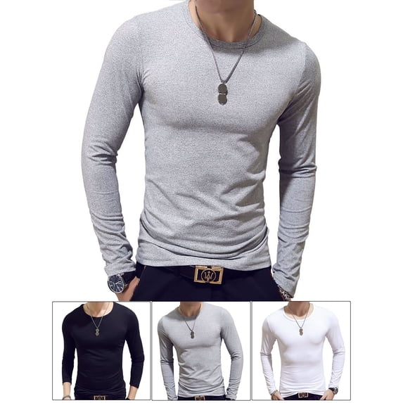 Luxtrada Men's Crewneck Tees with Long Sleeves (Gray,3XL)