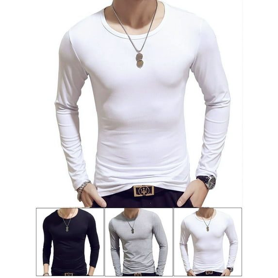 Luxtrada Men's Crewneck Tees with Long Sleeves (White,2XL)