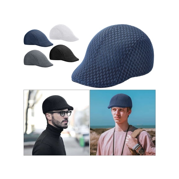 Luxtrada Men's Mesh Flat Cap Breathable Summer Newsboy Hat Cabbie Flat Cap (White)