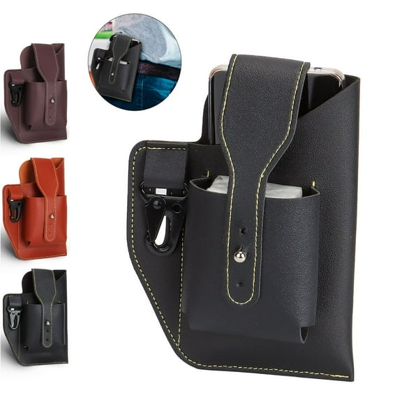Luxtrada Mens Cell Phone Belt Bag Leather Loop Waist Holster Case Pouch Holder W/Keychain (Red Brown)