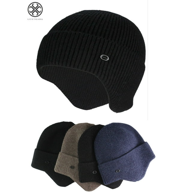 Luxtrada Mens Peaked Knit Winter Warm Fleece Lined Cap Knit Earflap Hat ...