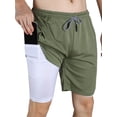 thumbnail image 1 of Luxtrada Mens Running Short Workout Running Shorts 2-in-1 Stealth Shorts (Green,M), 1 of 12