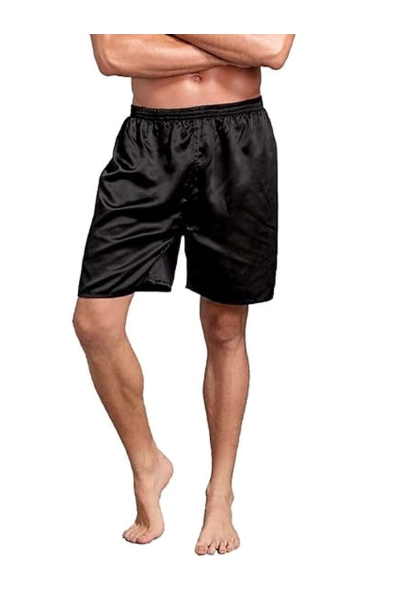Mens Silk Satin Boxers Shorts Underwear Sleep Pajama Lounge Shorts (Black,L)