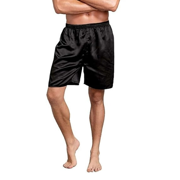 Luxtrada Mens Silk Satin Boxers Shorts Underwear Sleep Pajama Lounge Shorts (Black,S)