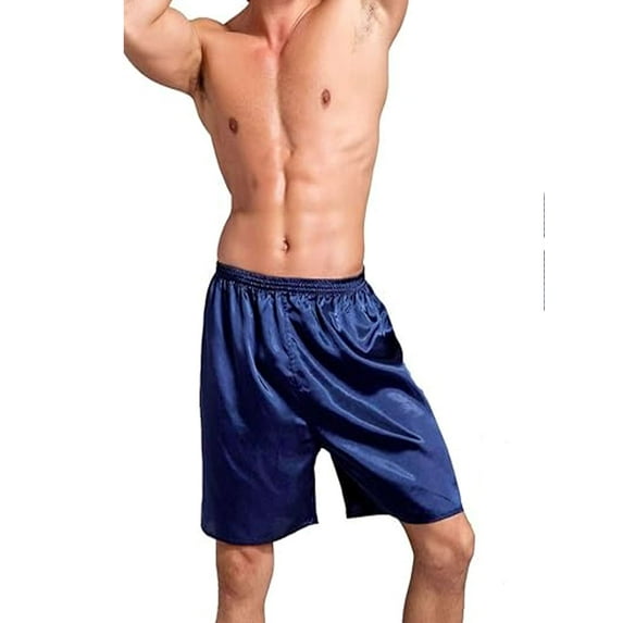 Luxtrada Mens Silk Satin Boxers Shorts Underwear Sleep Pajama Lounge Shorts (Blue,S)