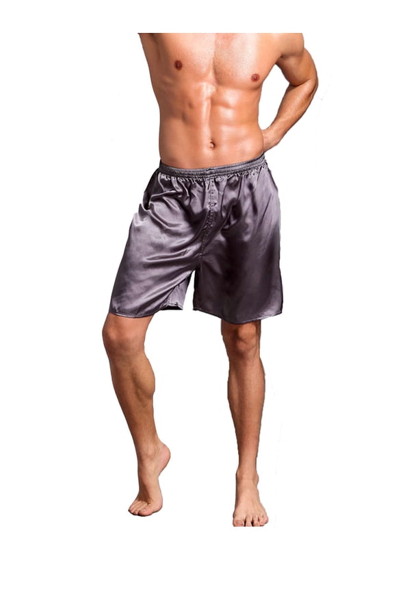 Mens Silk Satin Boxers Shorts Underwear Sleep Pajama Lounge Shorts (Gray,XL)