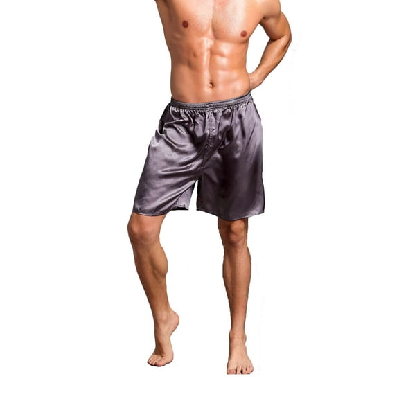 Luxtrada Mens Silk Satin Boxers Shorts Underwear Sleep Pajama Lounge Shorts (Gray,XL)