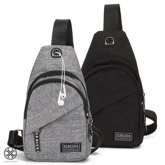 Luxtrada Mens Sling Bag Chest Shoulder Backpack Fanny Pack Crossbody Travel Sport Black Gray