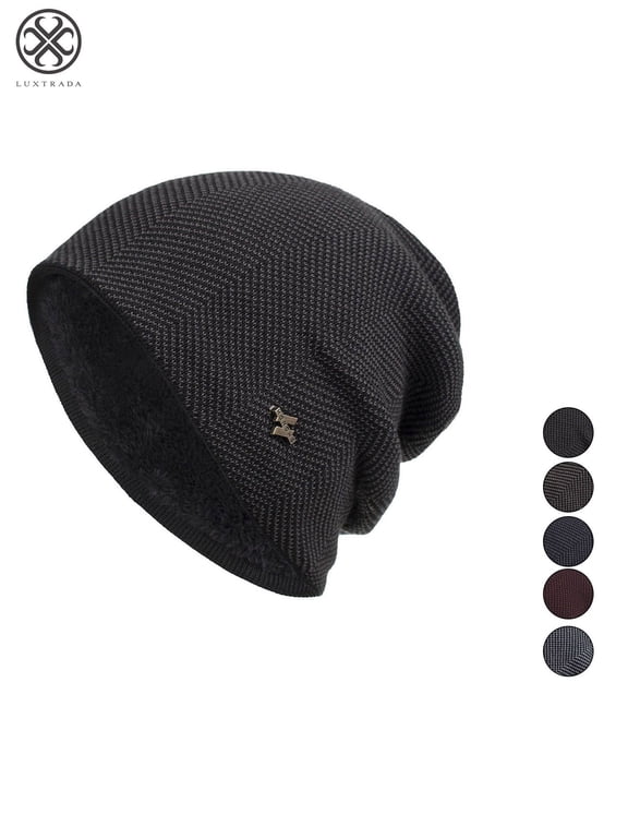 Mens Winter Warm Knitting Hats Plain Skull Beanie Cuff Toboggan Knit Cap (Black)