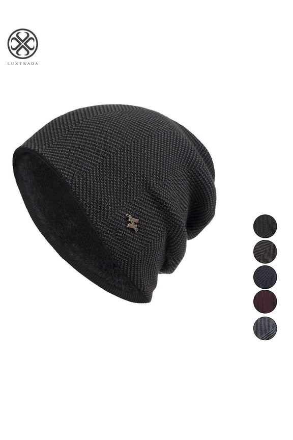Mens Winter Warm Knitting Hats Plain Skull Beanie Cuff Toboggan Knit Cap (Black)