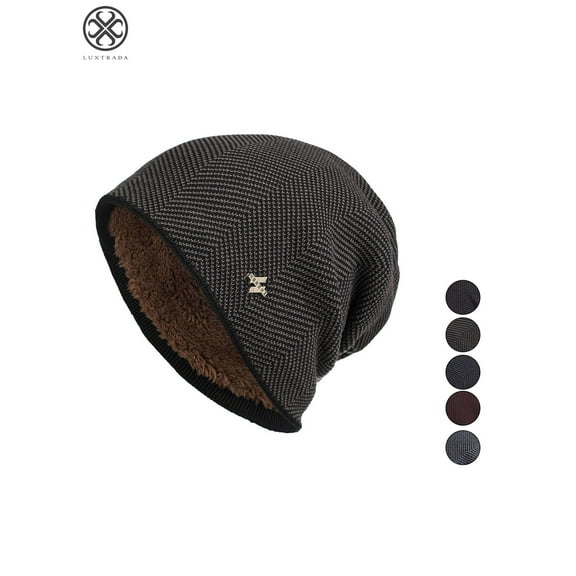 Luxtrada Mens Winter Warm Knitting Hats Plain Skull Beanie Cuff Toboggan Knit Cap (Coffee)