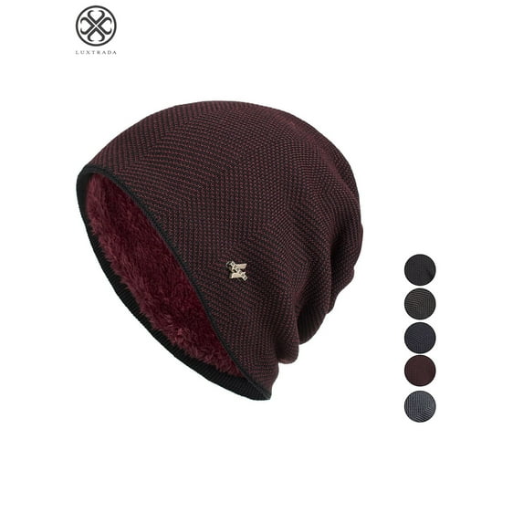 Luxtrada Mens Winter Warm Knitting Hats Plain Skull Beanie Cuff Toboggan Knit Cap (Red)