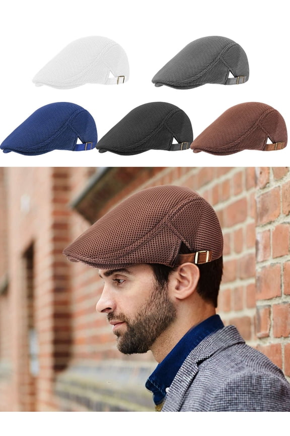 Mesh Newsboy Cap Mesh Breathable Summer Cap Adjustable Newsboy Beret Cap Cabbie Flat Cap (Navy)