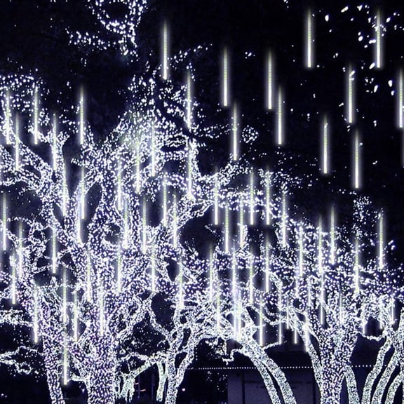 Luxtrada Meteor Shower Lights 30cm 192LED 8 Tubes, LED Snowfall Falling Rain Drop Icicle Snow Fall String Waterproof Cascading Lights Indoor Outdoor Xmas Tree Wedding Party Decoration (White)