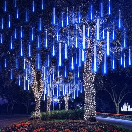 Luxtrada Meteor Shower Lights 30cm 192LED 8 Tubes, LED Snowfall Falling Rain Drop Icicle Snow Fall String Waterproof Cascading Lights Indoor Outdoor Xmas Tree Wedding Party Decoration (Blue)