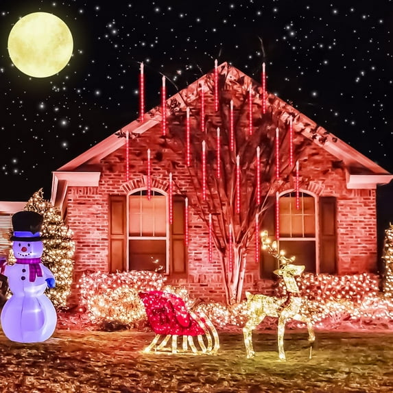 Luxtrada Meteor Shower Lights 30cm 192LED 8 Tubes, LED Snowfall Falling Rain Drop Icicle Snow Fall String Waterproof Cascading Lights Indoor Outdoor Xmas Tree Wedding Party Decoration (Red)