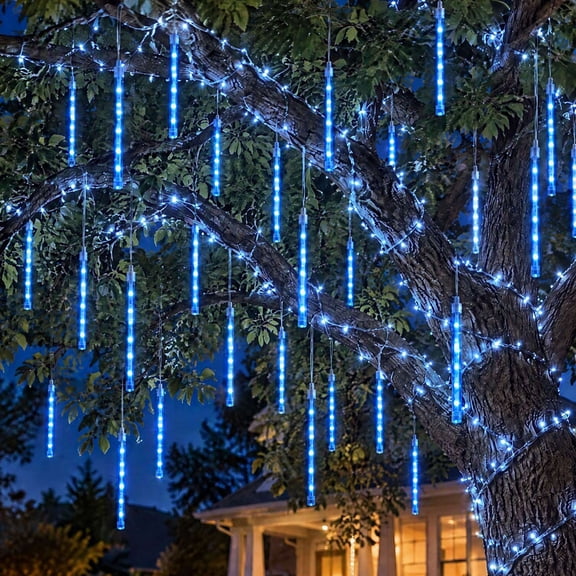 Luxtrada Meteor Shower Lights 30cm 192LED 8 Tubes, LED Snowfall Falling Rain Drop Icicle Snow Fall String Waterproof Cascading Lights Indoor Outdoor Xmas Tree Wedding Party Decoration