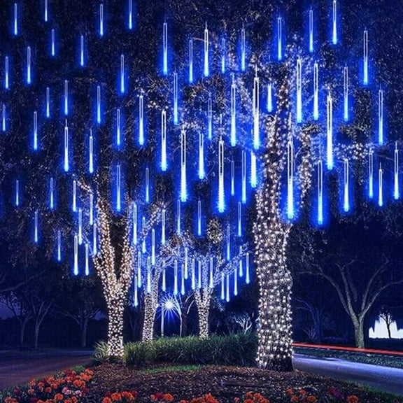 Luxtrada Meteor Shower Lights 50cm 288LED 8 Tubes, LED Snowfall Falling Rain Drop Icicle Snow Fall String Waterproof Cascading Lights Indoor Outdoor Xmas Tree Wedding Party Decoration (Blue)
