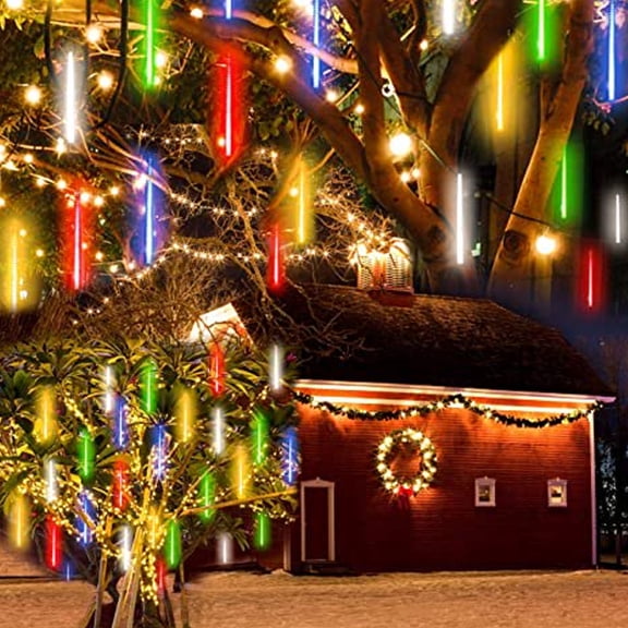 Luxtrada Meteor Shower Lights 50cm 288LED 8 Tubes, LED Snowfall Falling Rain Drop Icicle Snow Fall String Waterproof Cascading Lights Indoor Outdoor Xmas Tree Wedding Party Decoration (Colorful)