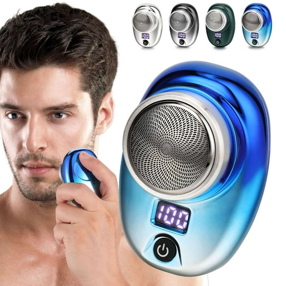 Luxtrada Mini Portable Electric Razor for Men USB Rechargeable Shaver Beard Trimmer Gifts (Blue)