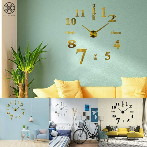 Luxtrada Modern Large 3D Frameless Wall Clock Stickers DIY Wall Decoration for Living Room Bedroom Office Home Decoration