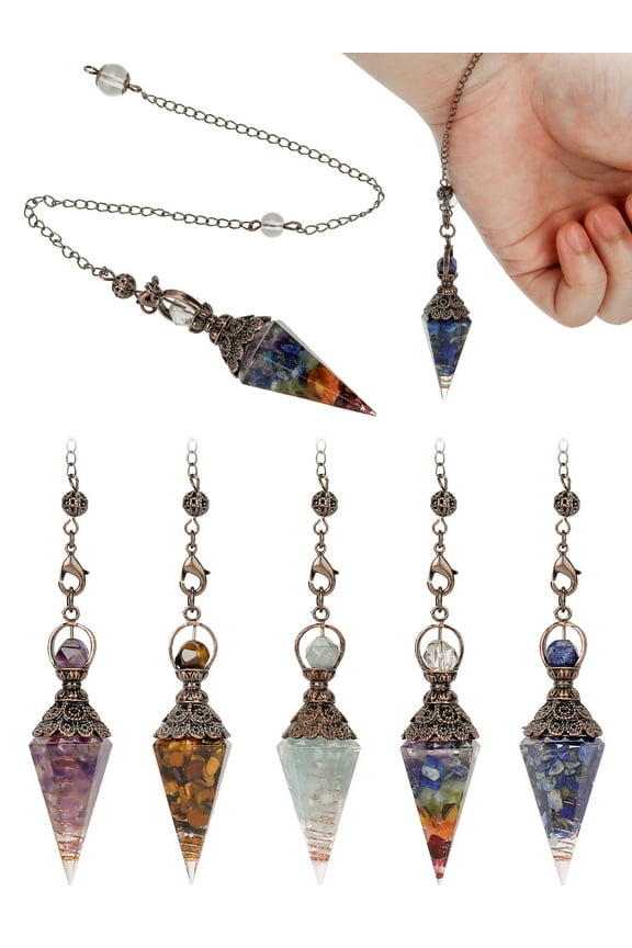 Natural Aquamarine Healing Crystal Pendulums Gemstone Chakra Energy Pendant with Chain (7 Chakra Stones)