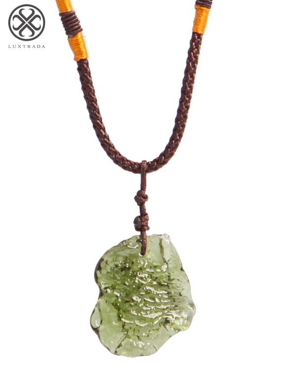 Natural Crystal Green Gem Moldavite Meteorite Glass Necklace Pendant Stone + Box + Rope