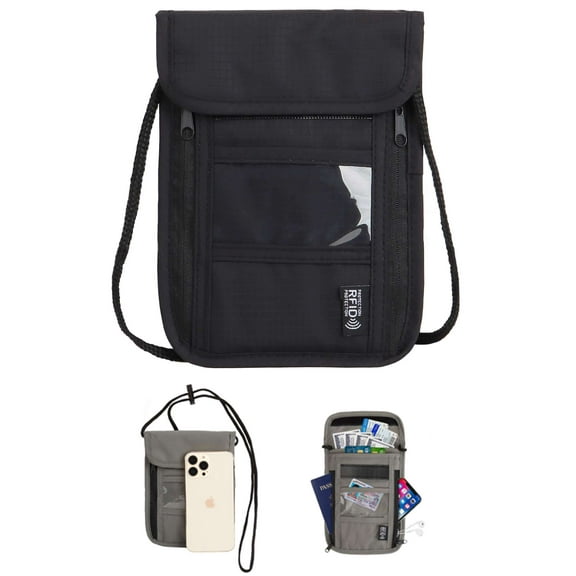 Luxtrada Neck Wallet Passport Holder & Travel Pouch w/RFID Blocking Security (Black)