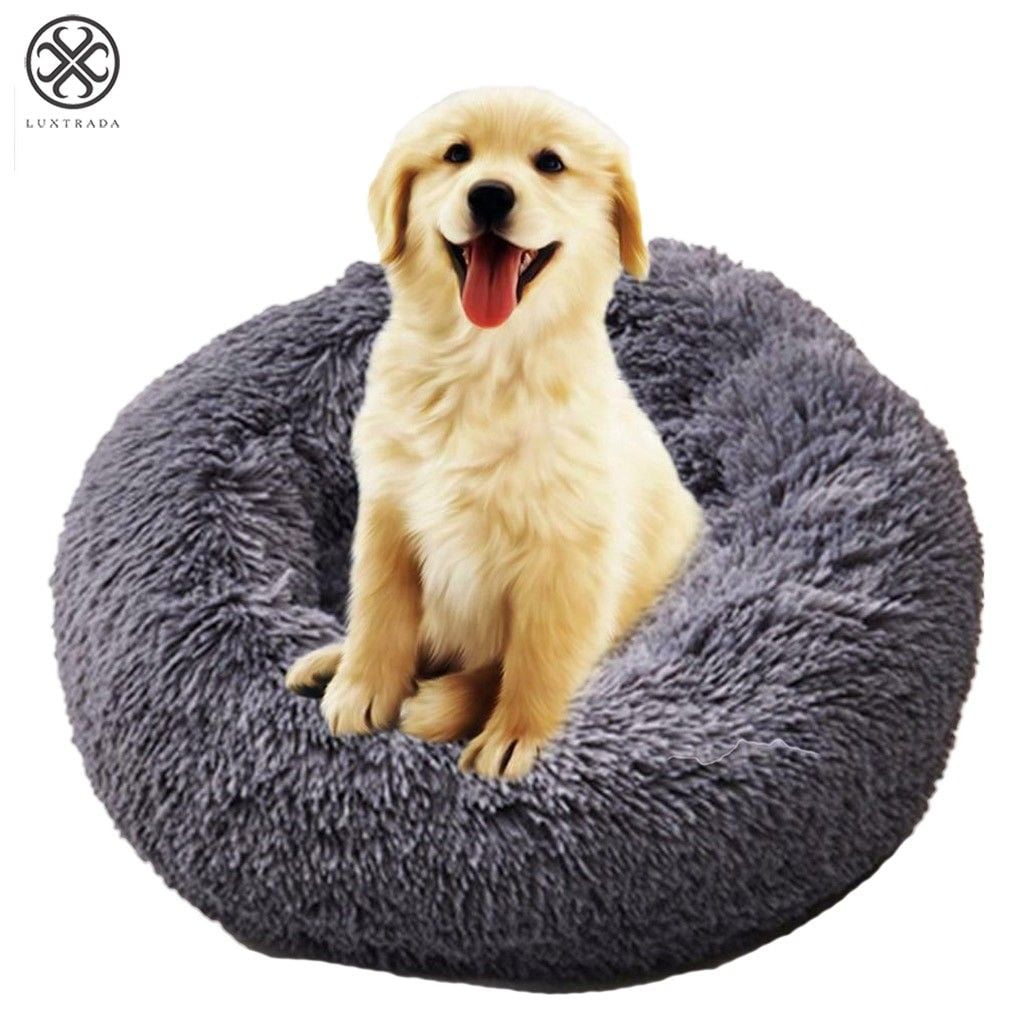 Luxtrada Original Cat and Dog Bed Luxury Shag Fur Donut Cuddler Round Donut Dog Beds Indoor Pillow Cuddler for Medium Small Dogs (S,Dark Grey)