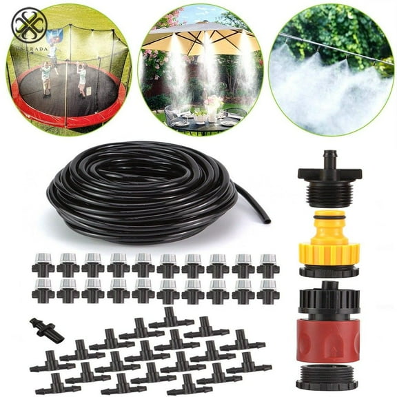 Luxtrada Outdoor Misting Misters Cooling System 49FT (15M) Misting Line + 20PCS Adjustable Misting Nozzles + 1PC Quick Adapter,Trampoline for Waterpark