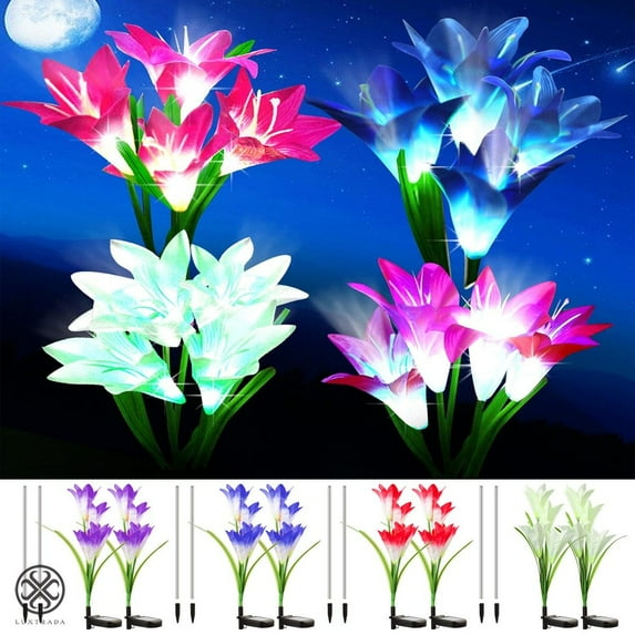 Luxtrada Outdoor Solar Stake Lights - 2 Pack Solar Powered Lights with 8 Lily Flower, Multi-color Changing LED Solar Stake Lights for Garden, Patio, Backyard