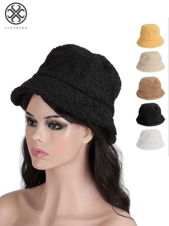 Outdoor Women Winter Bucket Hat Faux Fur Wool Warm Cloche Hats Fisherman Cap