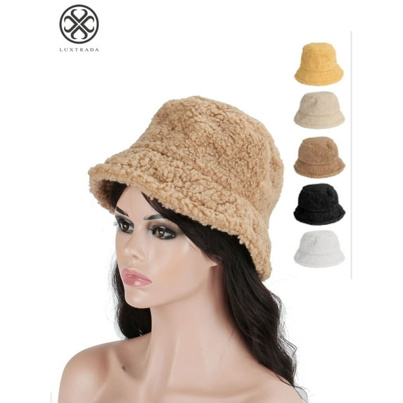 Luxtrada Outdoor Women Winter Bucket Hat Faux Fur Wool Warm Cloche Hats Fisherman Cap