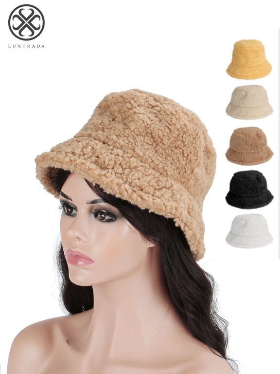 Outdoor Women Winter Bucket Hat Faux Fur Wool Warm Cloche Hats Fisherman Cap